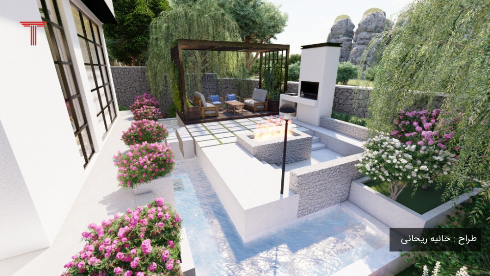 طراحی محوطه زیبا در طراحی ویلا مدرن