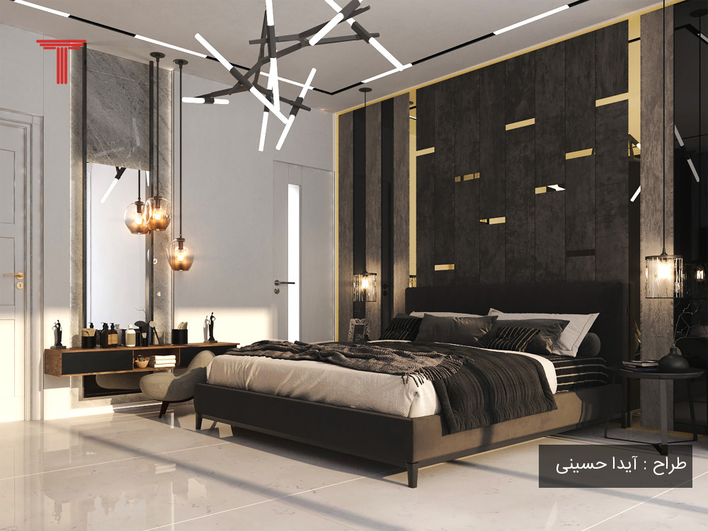 طراحی داخلی اتاق خواب در طراحی ویلا مدرن