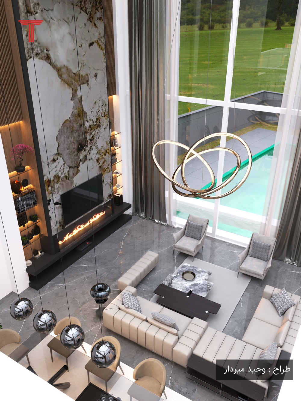 طراحی داخلی فضای نشیمن در طراحی ویلا مدرن