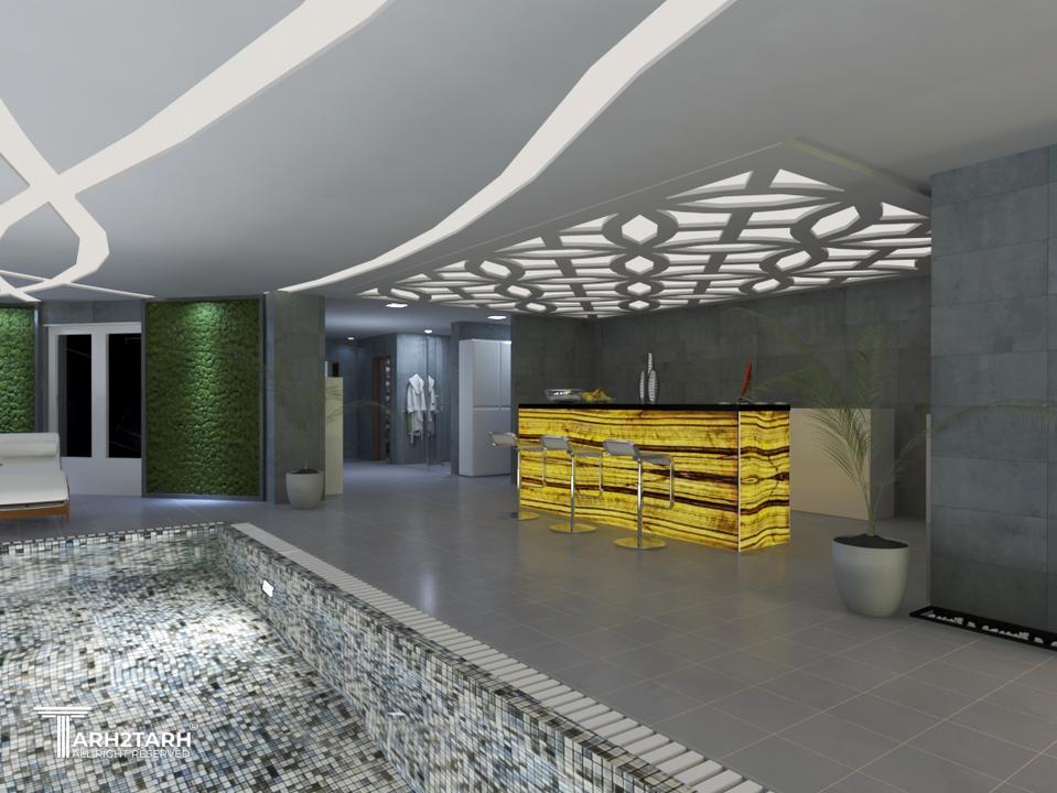 دید به بار  استخر - طراحی بار با سنگ نورگذر