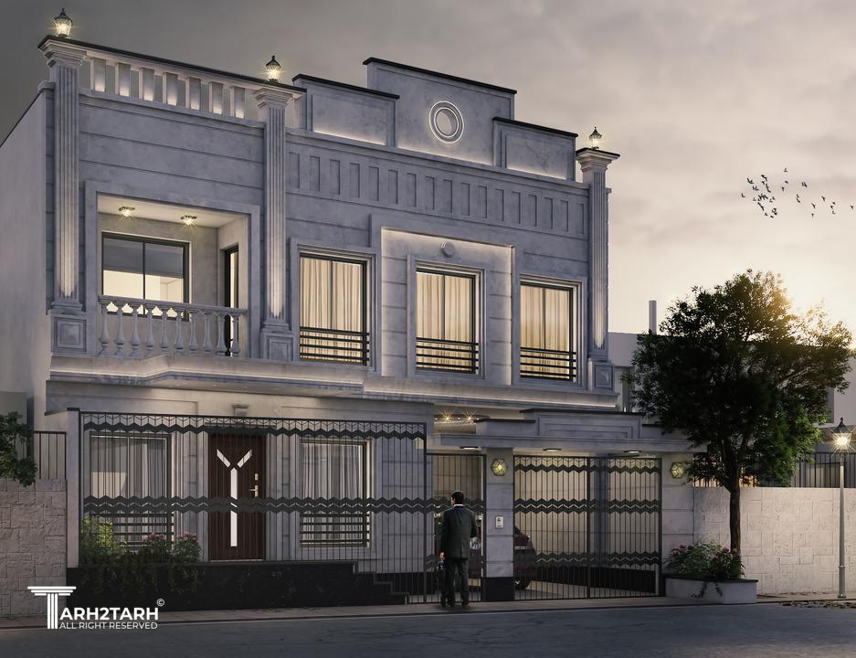 نمای کلاسیک پروژه آقای بکزاده رندر شب