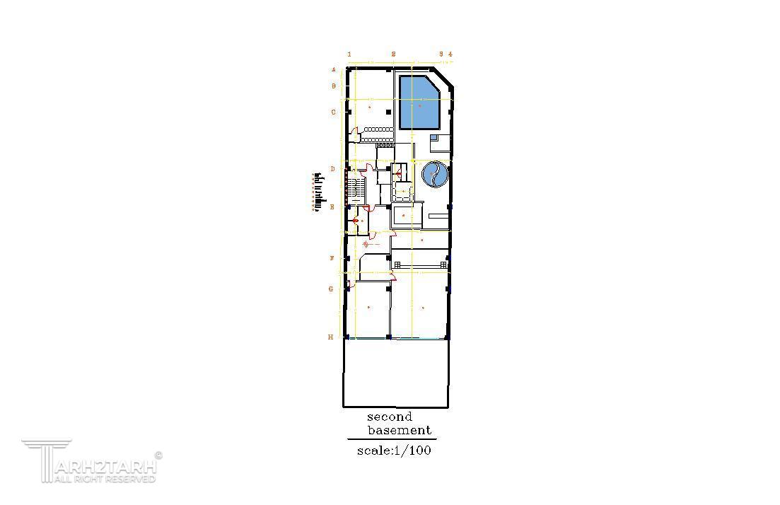 پلان اندازه گذاری زیر زمین دوم