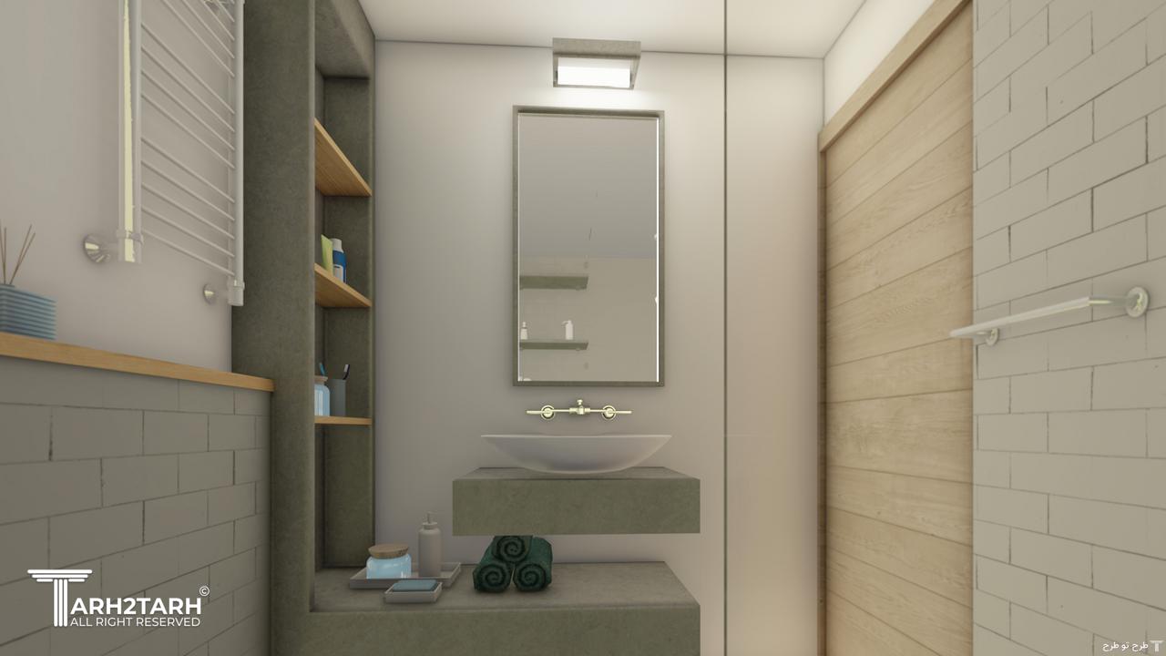 دیوارها و کف کاشی و دکورها از 2 رنگ هایگلاس استفاده شده است.