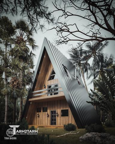 طراحی نما ویلا به سبک کلبه جنگلی