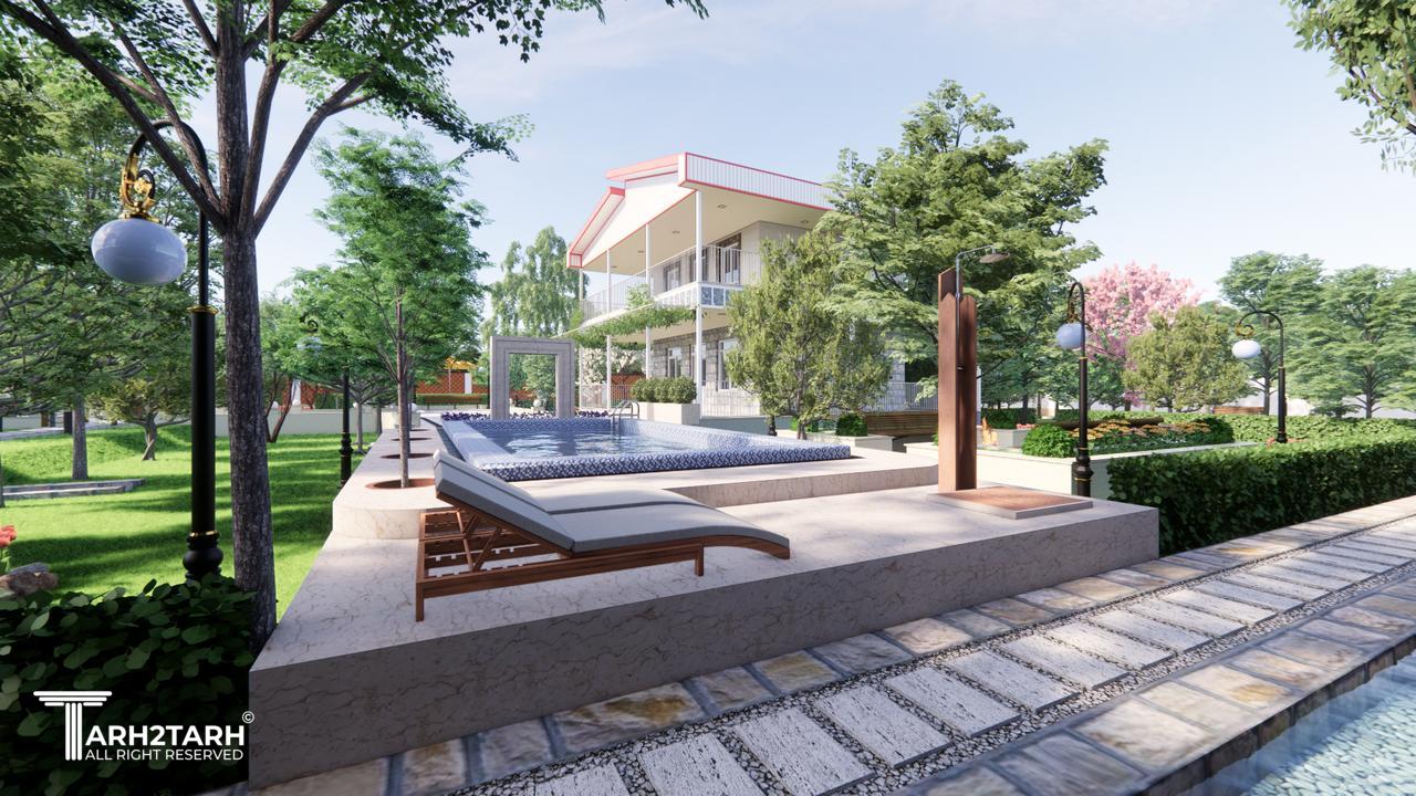 ويوی از پشت استخر به سمت ویلا  - طرح