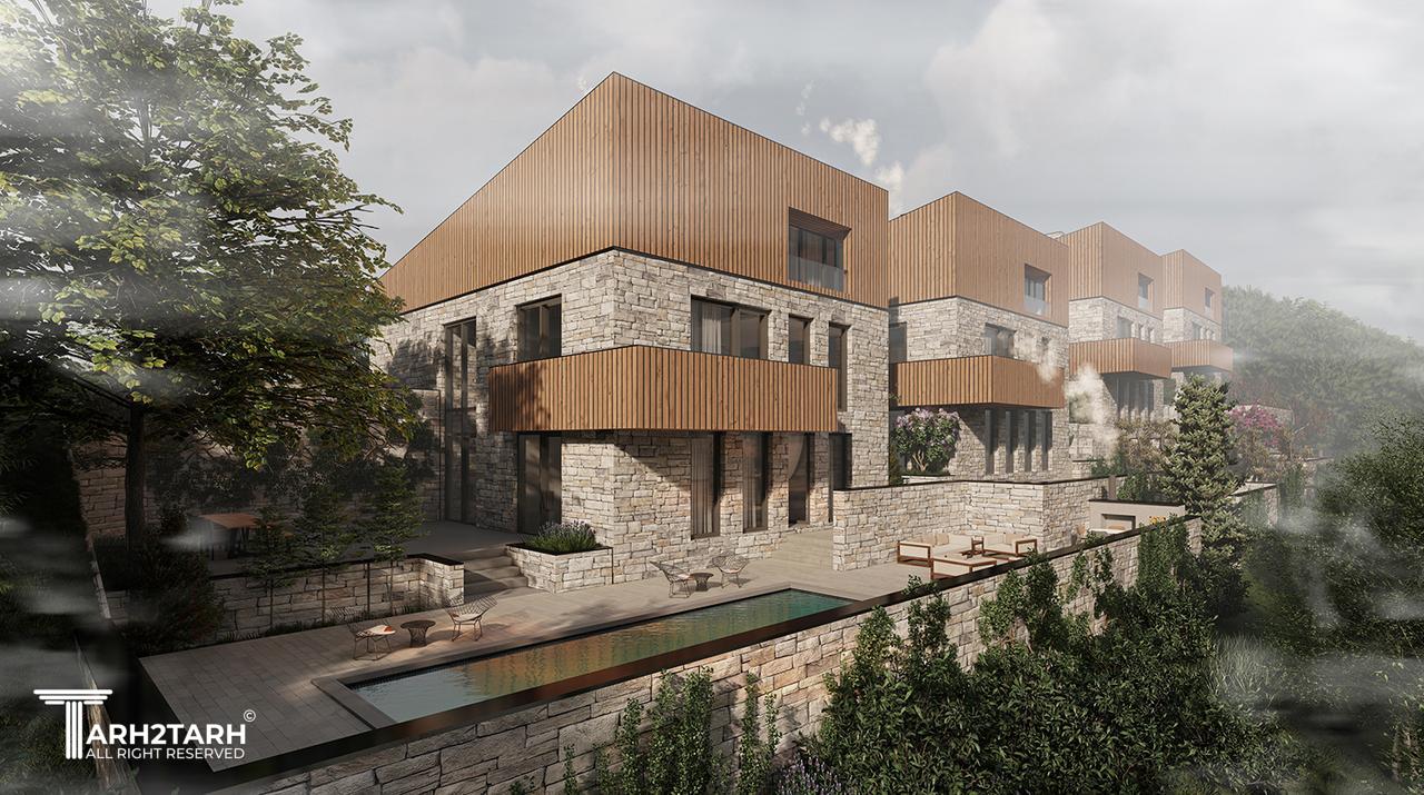 رندر نمای خارجی مجموعه ویلا