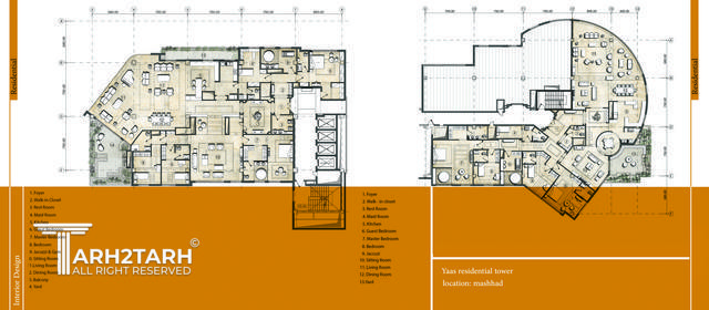 طراحی پلان های طبقات  برج مسکونی یاس مشهد 