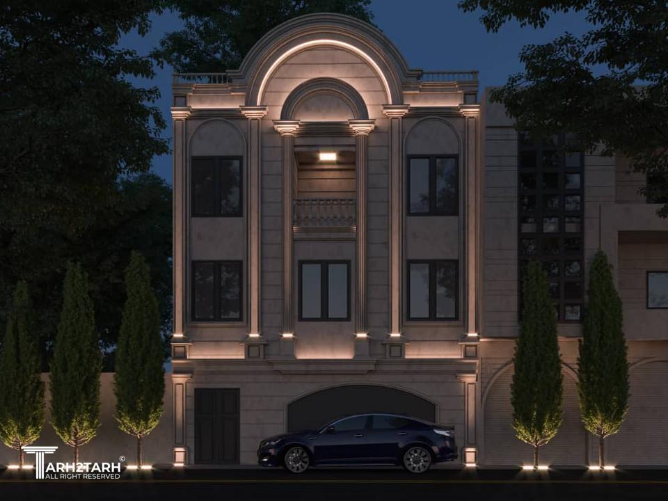 نمای شمالی رندر شب نورپردازی