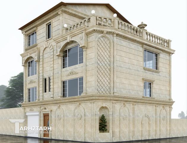 طراحی نما کلاسیک ساختمان 3 طبقه 