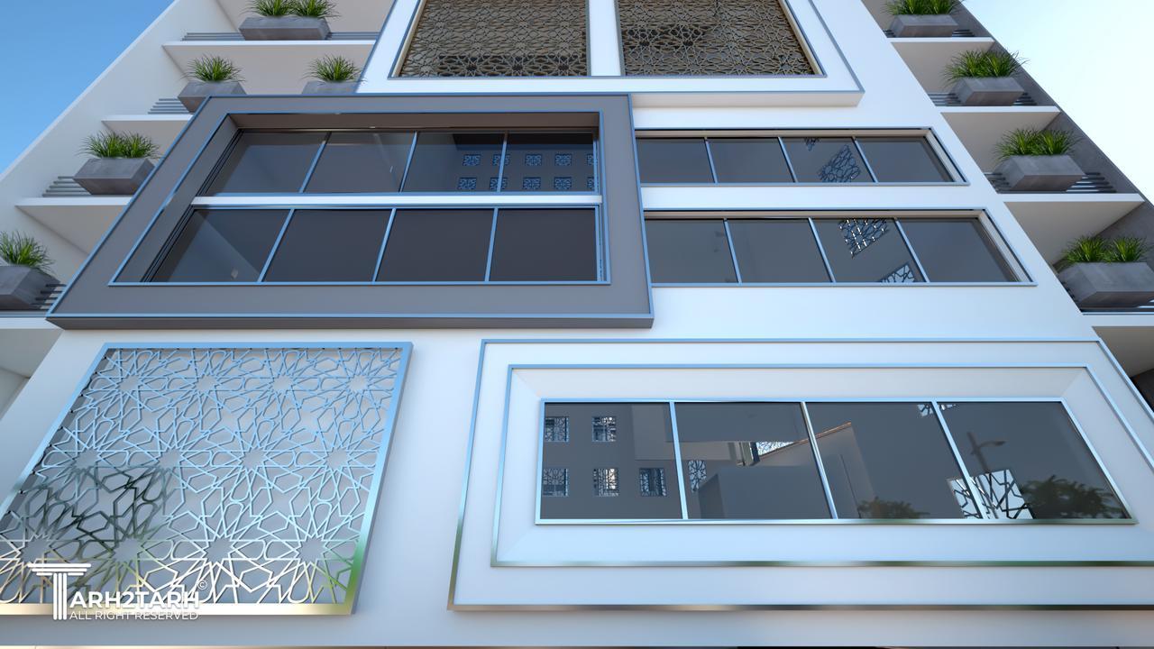 نمای جنوبی از نزدیک ویوی تراس های بزرگ با ترکیب بندی بی نظیر اسلامی و مدرن.