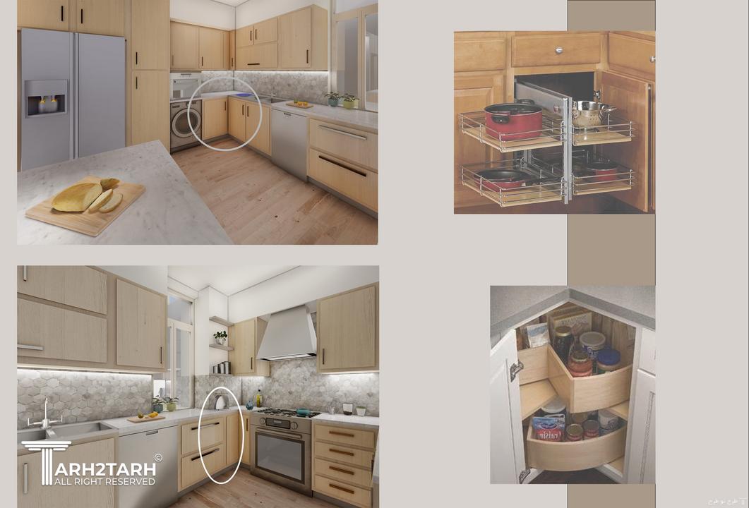 دیتیل طراحی کابینت های گوشه مشخص شده است.