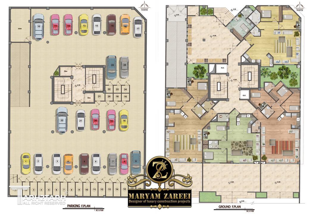 طراحی پلانهای طبقه ی زیرزمین و همکف