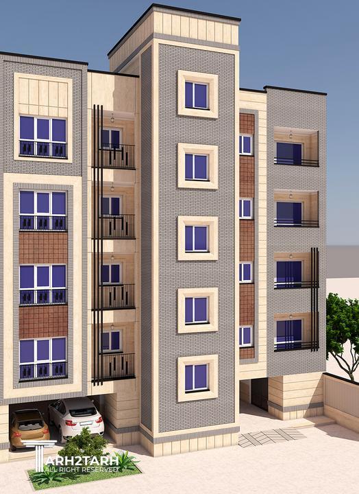 طراحی پلان فاز یک و دو و نمای ساختمان 4 طبقه 8 واحدی