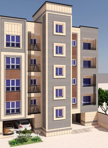 طراحی پلان فاز یک و دو و نمای ساختمان 4 طبقه 8 واحدی