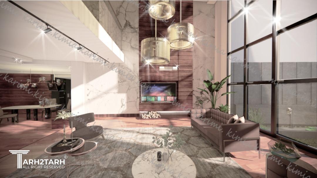 سالن اصلی پروژه. مجاورت استخر و حیاط