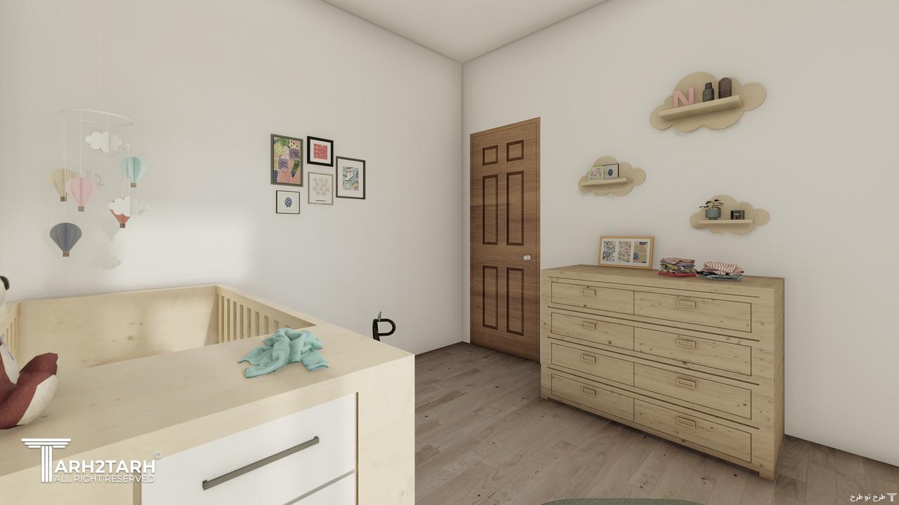 اتاق کودک:دکورها از ام دی اف استفاده شده است.