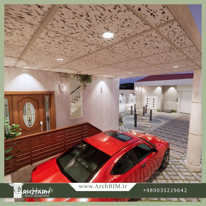 نمای پارکینگ و ورودی خانه