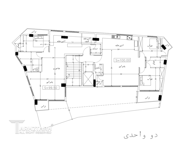 طراحی پلان و نمای ساختمان مسکونی باغ‌شاطر