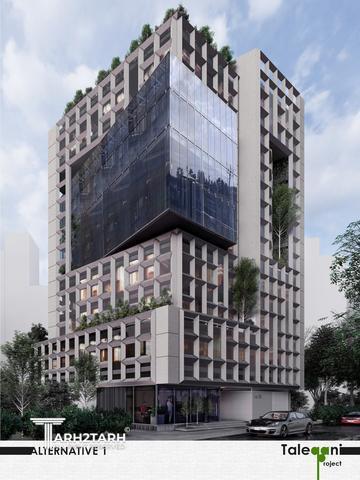 طراحی نما و پلان ساختمان تجاری اداری طالقانی