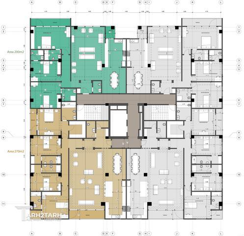 طراحی پلان طبقه مسکونی در دو بلوک سعادت آباد