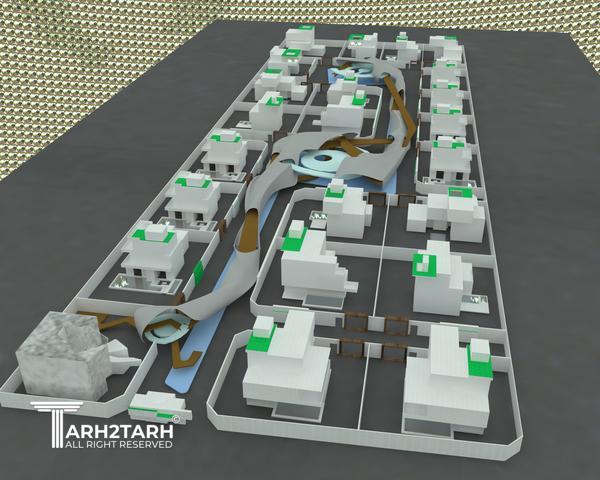 توده گذاری ویلاها و طراحی ساختمان مشاعات شهرک الند (Oland)