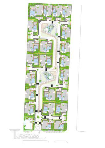 توده گذاری ویلاها و طراحی ساختمان مشاعات شهرک الند (Oland)